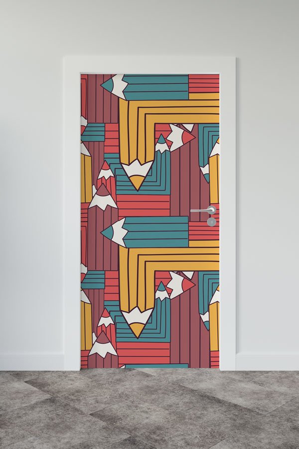 "Soyut Kalem Desenli" Kapı Giydirme 9198