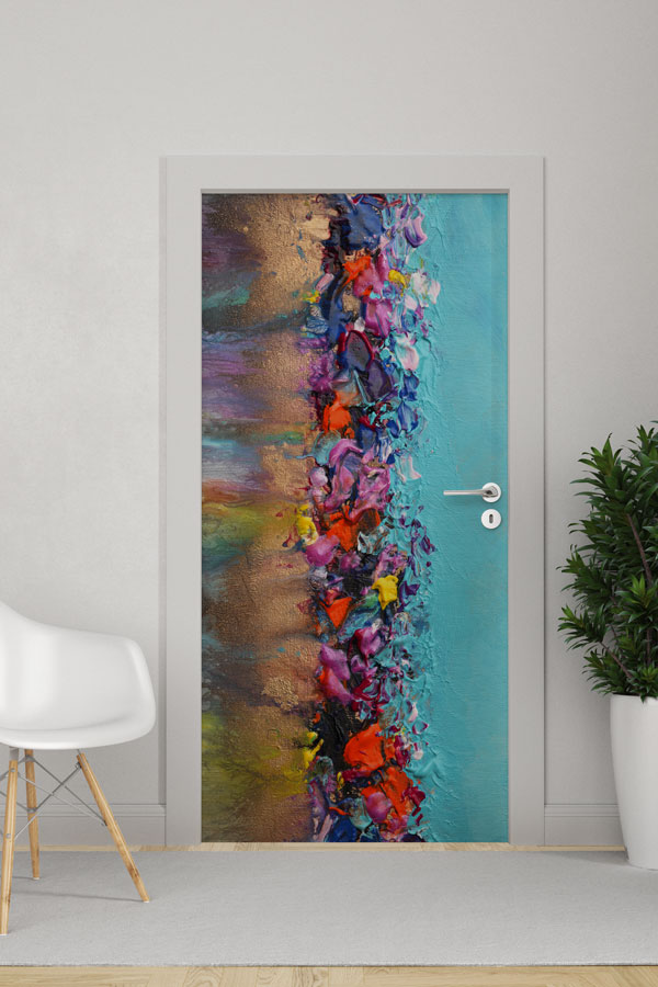 Renkli Dokulu Soyut Sanat Kapı Giydirme Tasarımı 9226