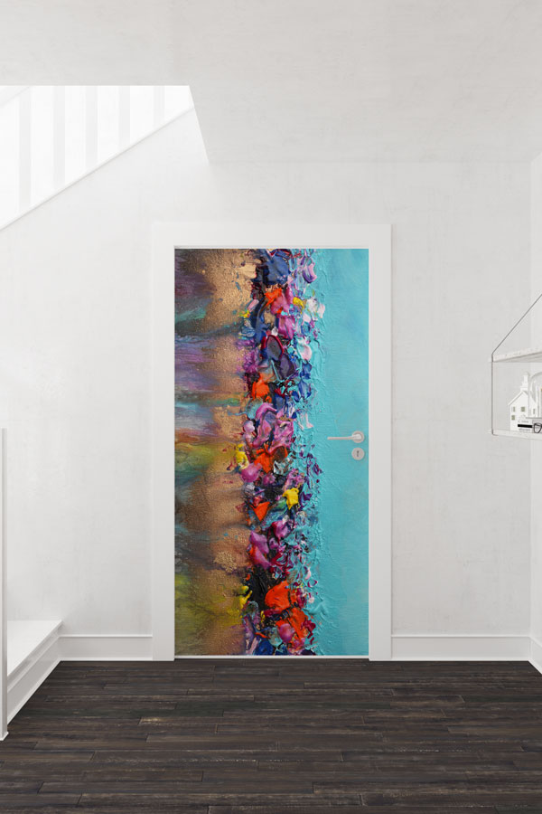 Renkli Dokulu Soyut Sanat Kapı Giydirme Tasarımı 9226
