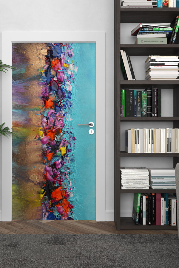 Renkli Dokulu Soyut Sanat Kapı Giydirme Tasarımı 9226