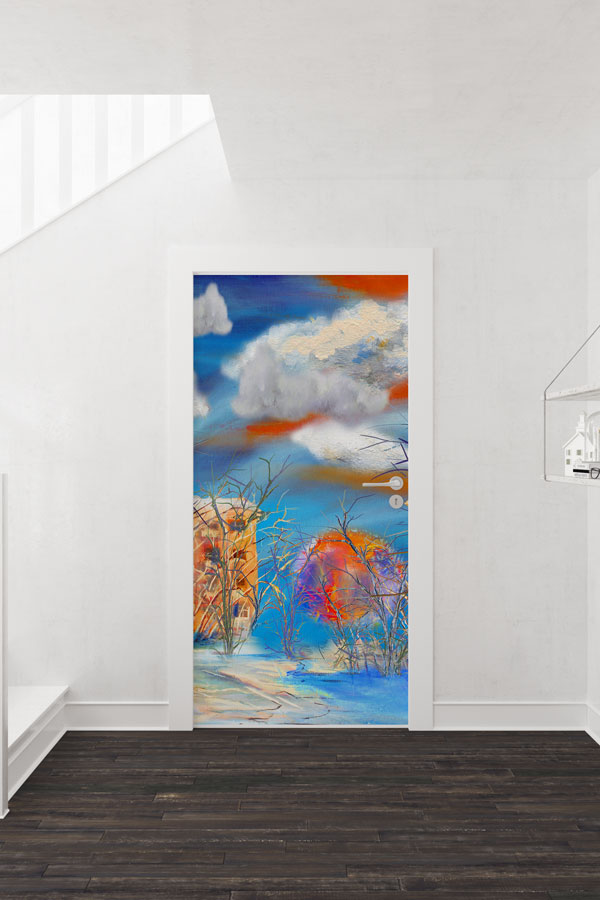 Soyut Kış Manzaralı Sanatsal Kapı Giydirme Tasarımı 9279