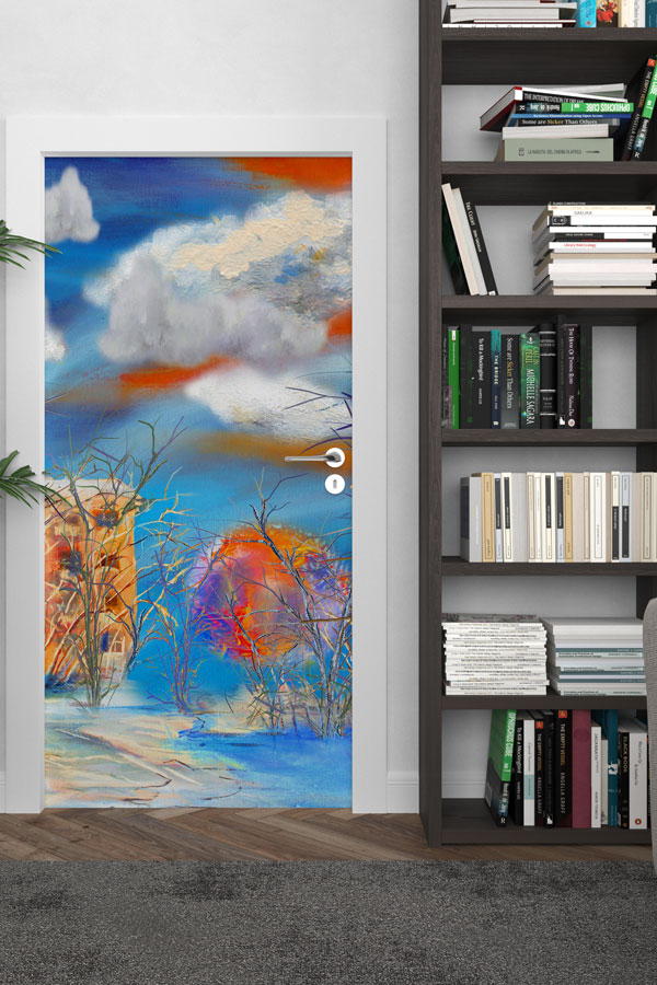 Soyut Kış Manzaralı Sanatsal Kapı Giydirme Tasarımı 9279