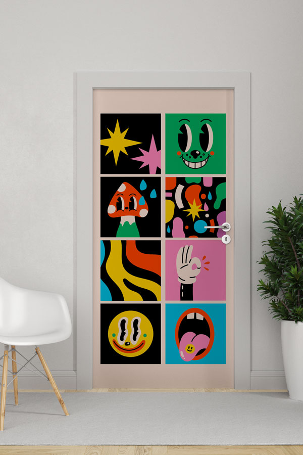 "Pop Art Karakterler ve Eğlenceli İfadeler" Kapı Giydirme 9299