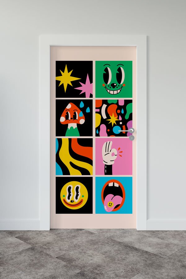 "Pop Art Karakterler ve Eğlenceli İfadeler" Kapı Giydirme 9299