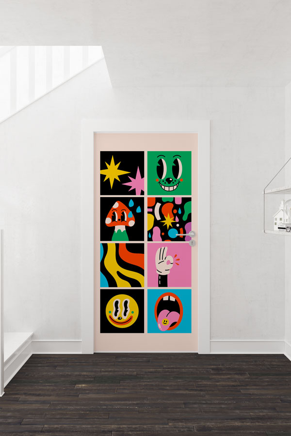 "Pop Art Karakterler ve Eğlenceli İfadeler" Kapı Giydirme 9299