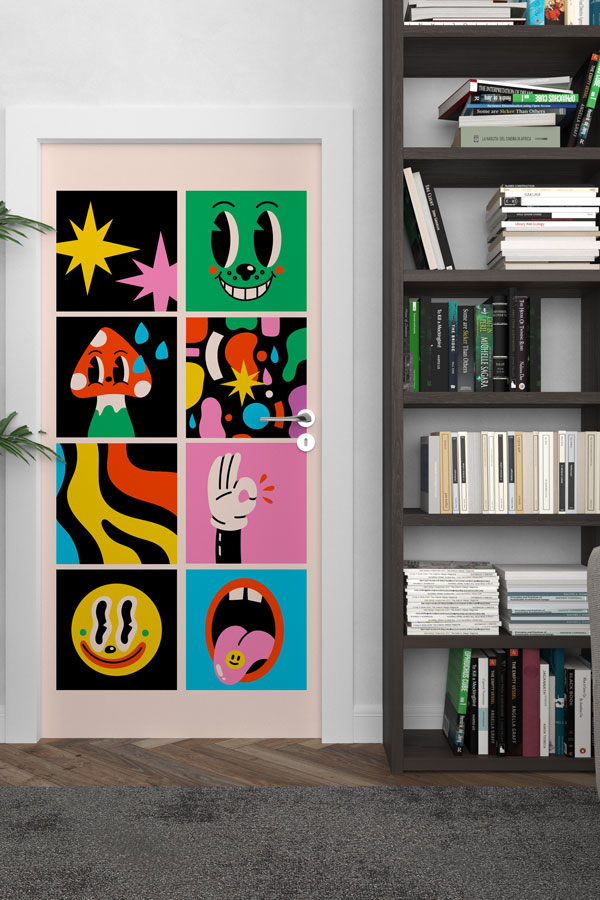 "Pop Art Karakterler ve Eğlenceli İfadeler" Kapı Giydirme 9299