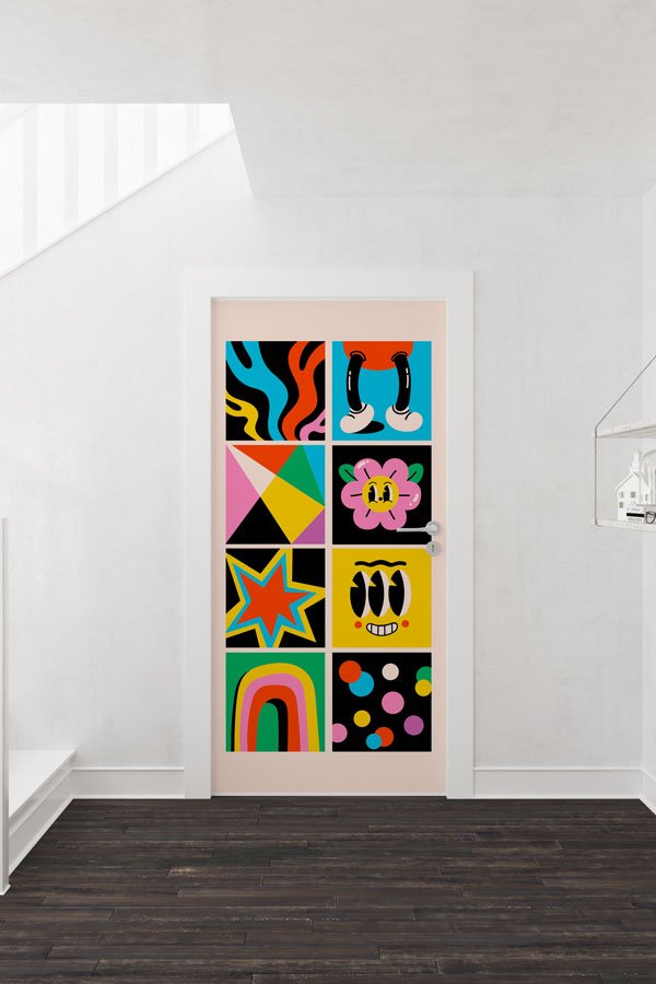 "Renkli Kareler ve Soyut İfadeler" Kapı Giydirme 9300