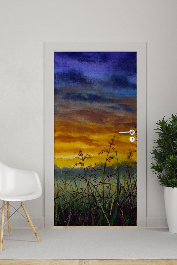 Gün Batımı Çayır Manzaralı Kapı Giydirme Tasarımı 9306