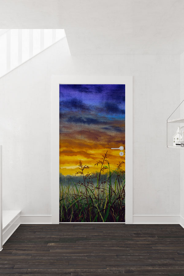 Gün Batımı Çayır Manzaralı Kapı Giydirme Tasarımı 9306