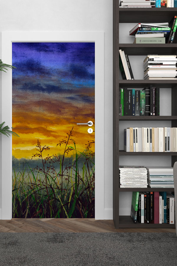 Gün Batımı Çayır Manzaralı Kapı Giydirme Tasarımı 9306