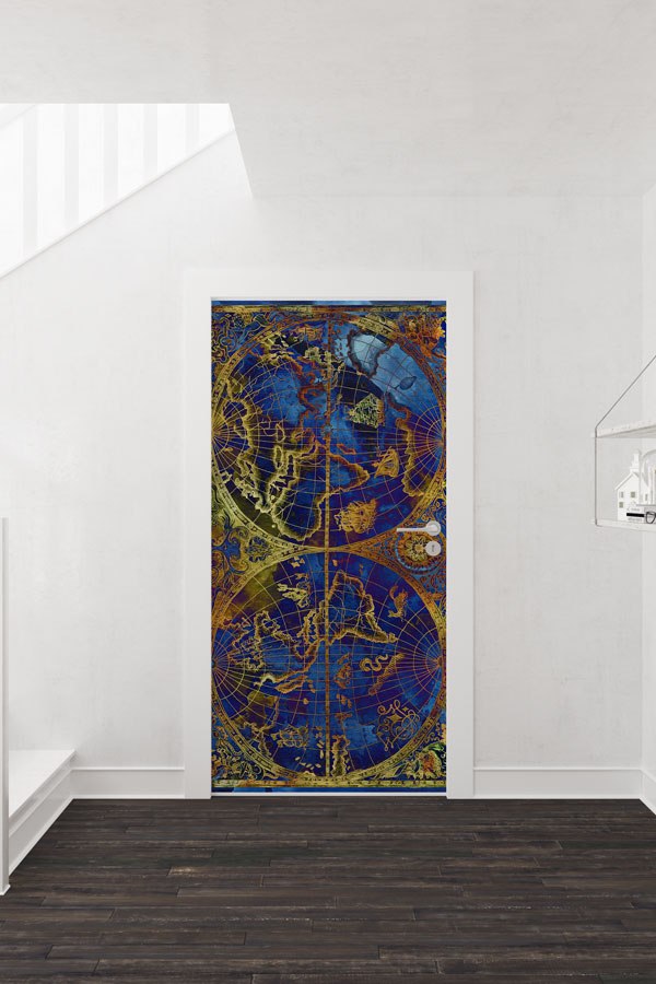 school-class-door-print-8800-01 Antik Gökyüzü ve Dünya Haritaları Kapı Giydirme - Tarihi Coğrafya Teması 8800