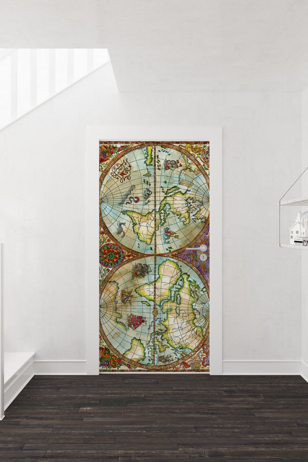 Antik Detaylı Dünya Haritası Kapı Giydirme - Tarihi Coğrafya Sınıfı 8801