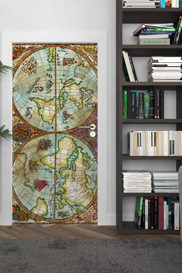Antik Detaylı Dünya Haritası Kapı Giydirme - Tarihi Coğrafya Sınıfı 8801