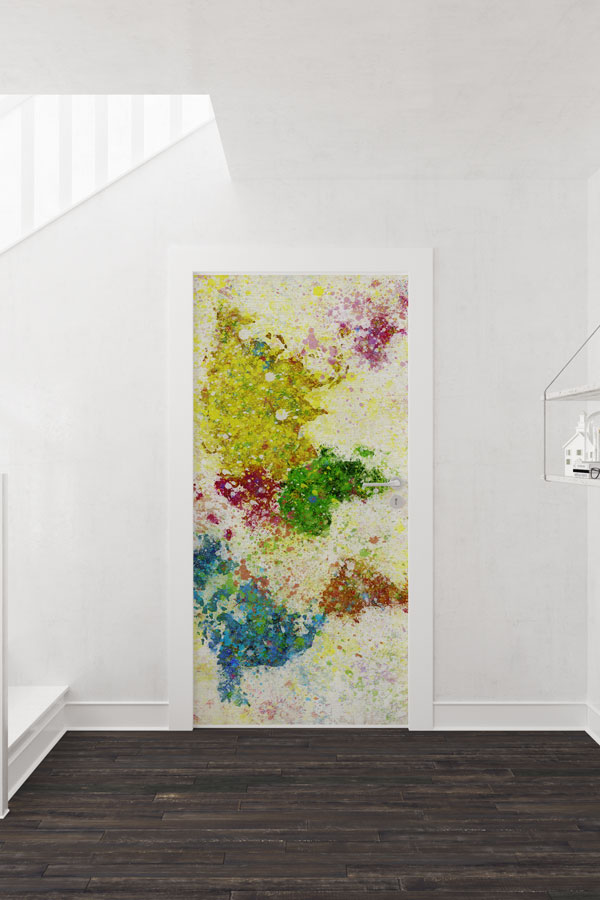 Sıçrama Boyalı Dünya Haritası Kapı Giydirme - Modern Sanat Dekoru 8808