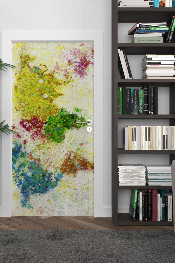 Sıçrama Boyalı Dünya Haritası Kapı Giydirme - Modern Sanat Dekoru 8808