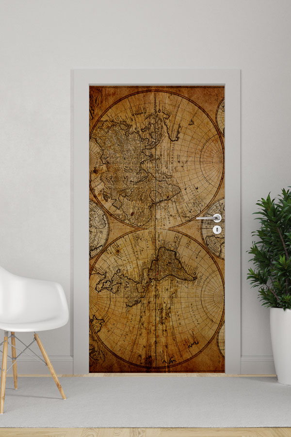 Antik Dünya Haritası Kapı Tasarımı 8812