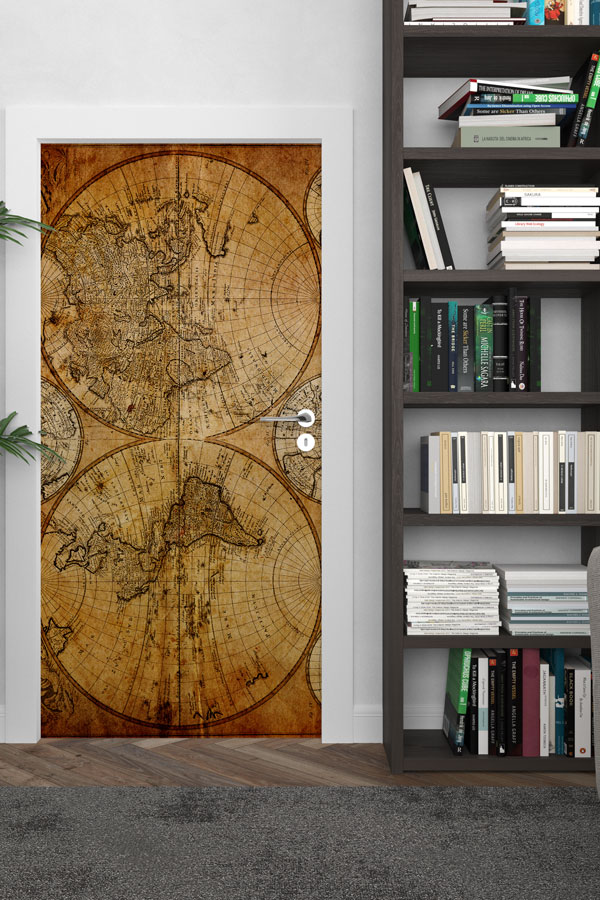 Antik Dünya Haritası Kapı Tasarımı 8812