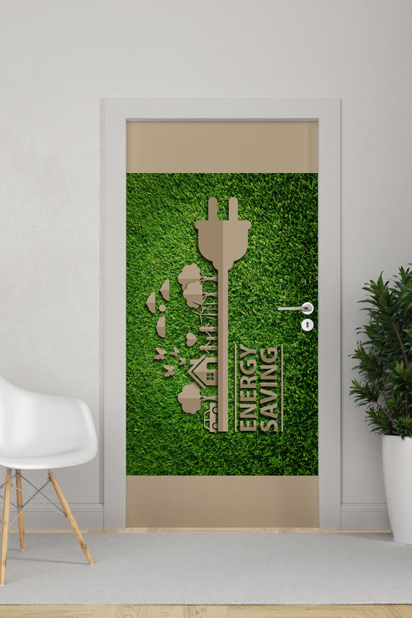 "Energy Saving" Temalı Elektrik Fişi ve Çevre Piktogramları Kapı Giydirme 9074