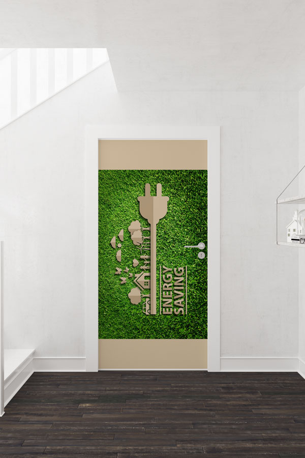 "Energy Saving" Temalı Elektrik Fişi ve Çevre Piktogramları Kapı Giydirme 9074