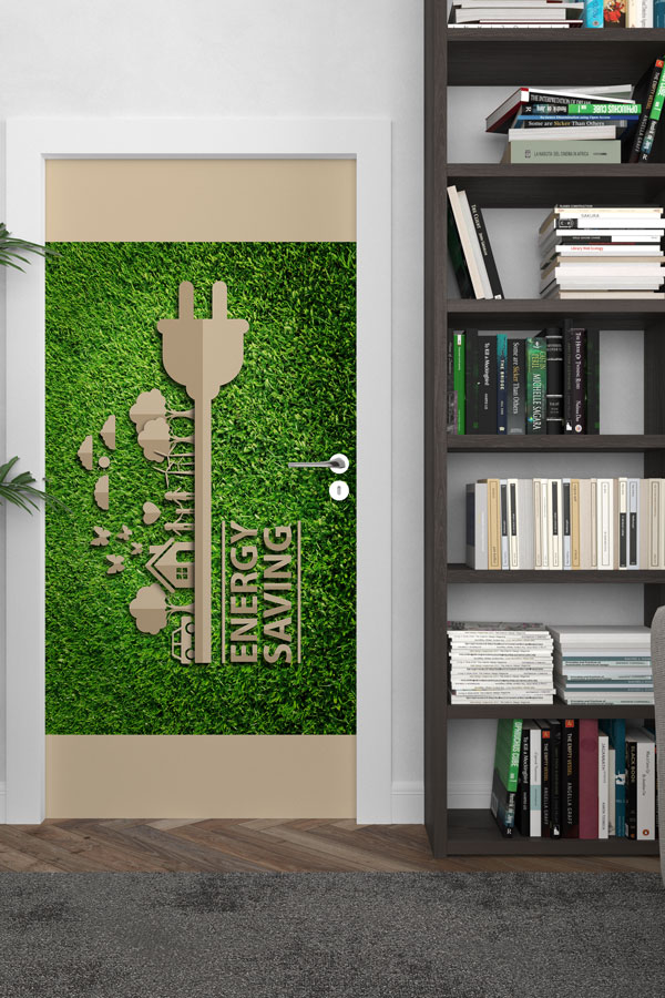 "Energy Saving" Temalı Elektrik Fişi ve Çevre Piktogramları Kapı Giydirme 9074