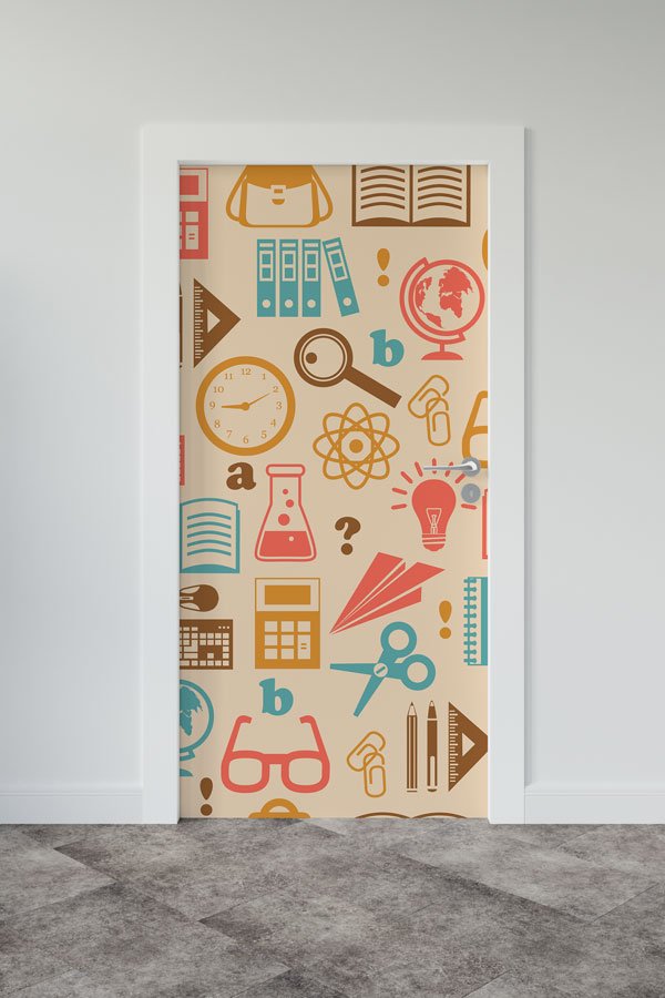 "Eğitim ve Bilgi Temalı İkon Desenli" Kapı Giydirme 9201