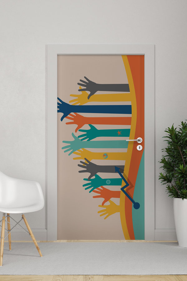 "Ulaşan Eller ve Başarı Merdiveni" Kapı Giydirme 9206