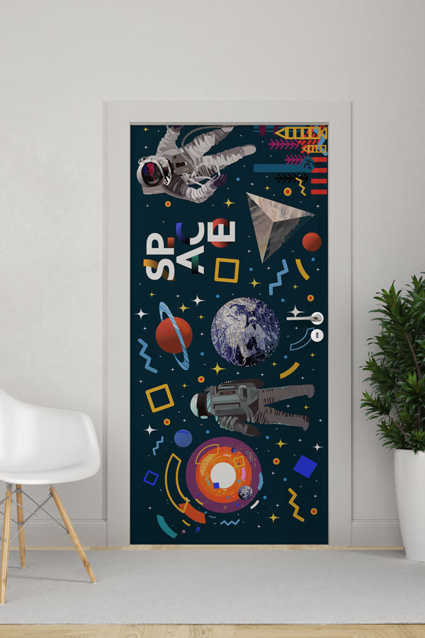 Renkli Uzay Keşfi Kapı Giydirme 8551