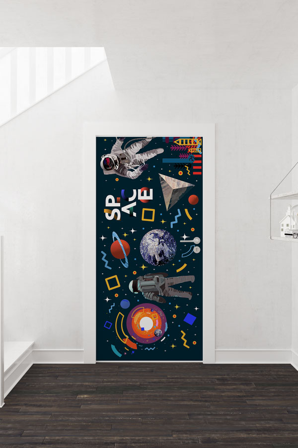 Renkli Uzay Keşfi Kapı Giydirme 8551