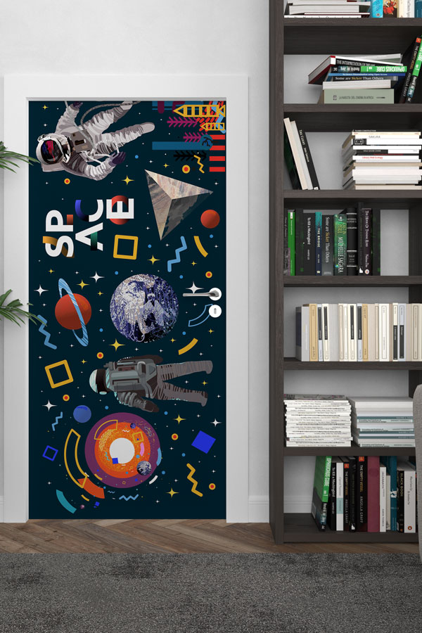 Renkli Uzay Keşfi Kapı Giydirme 8551