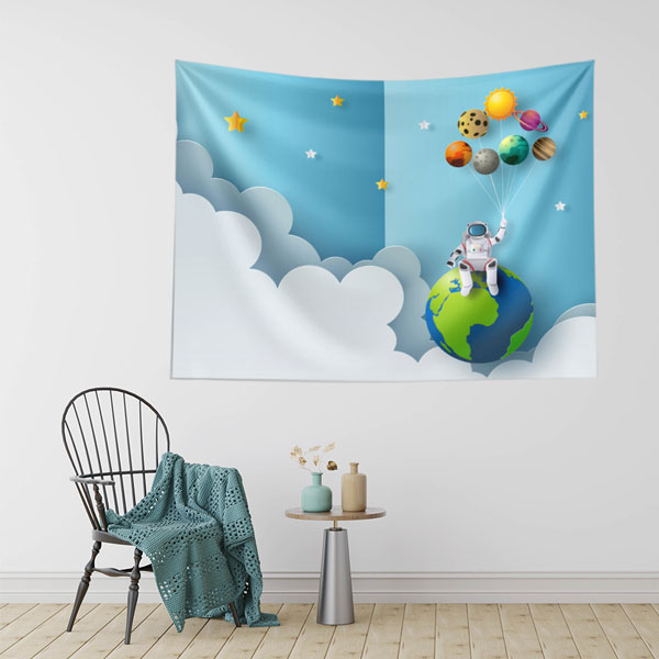 Kağıt Kesim Stili Uzay ve Astronot Duvar Örtüsü - Çocuklar ve Gençler İçin 10356