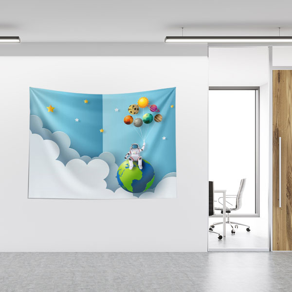 Kağıt Kesim Stili Uzay ve Astronot Duvar Örtüsü - Çocuklar ve Gençler İçin 10356