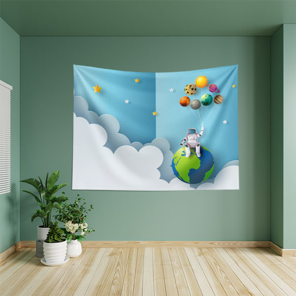 Kağıt Kesim Stili Uzay ve Astronot Duvar Örtüsü - Çocuklar ve Gençler İçin 10356