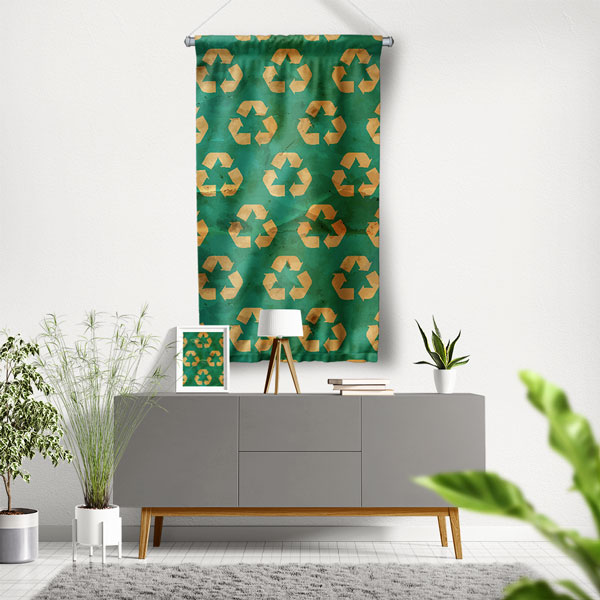 Geri Dönüşüm Sembolleri Desenli Eko Dostu Duvar Örtüsü 8105