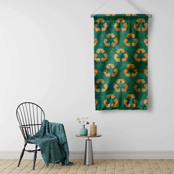 Geri Dönüşüm Sembolleri Desenli Eko Dostu Duvar Örtüsü 8105