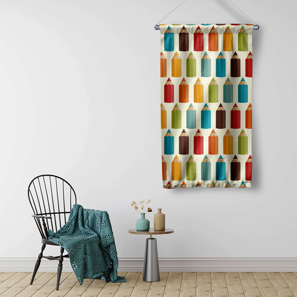 Renkli Kalem Desenli Duvar Flaması - Kumaş Baskı 8112