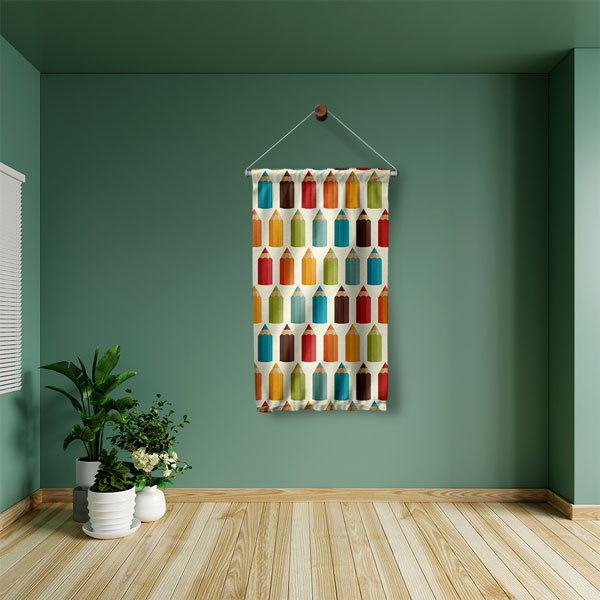 Renkli Kalem Desenli Duvar Flaması - Kumaş Baskı 8112