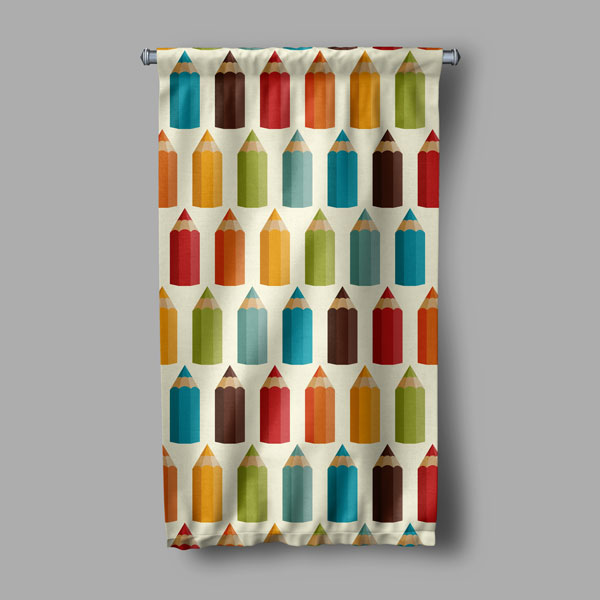 Renkli Kalem Desenli Duvar Flaması - Kumaş Baskı 8112