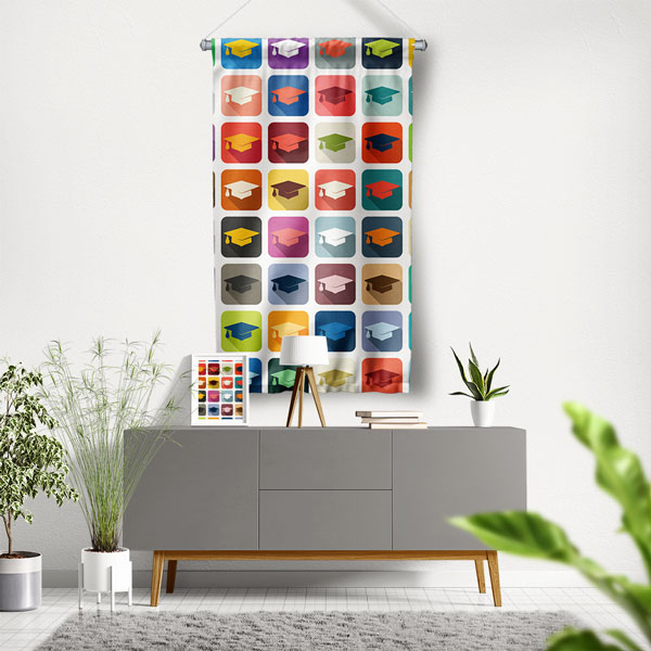 Mezuniyet Kepi Desenli Duvar Flaması - Kumaş Baskı 8113