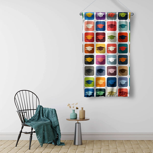 Mezuniyet Kepi Desenli Duvar Flaması - Kumaş Baskı 8113