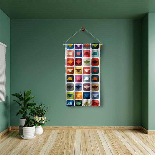 Mezuniyet Kepi Desenli Duvar Flaması - Kumaş Baskı 8113