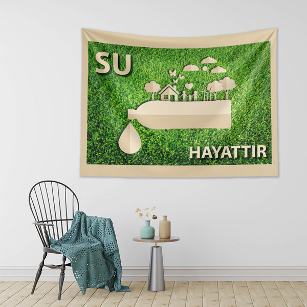 "Su Hayattır" Temalı Su Tasarrufu ve Çevre Bilinci Duvar Örtüsü 8295