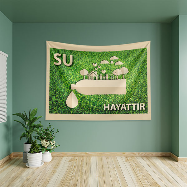 "Su Hayattır" Temalı Su Tasarrufu ve Çevre Bilinci Duvar Örtüsü 8295