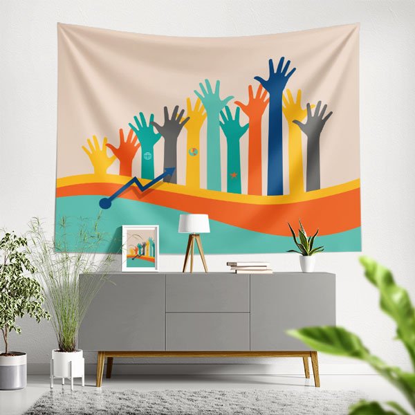 school-class-wall-art-8340-00 Büyüme ve Başarı Temalı Yükselen Eller Duvar Örtüsü 8340