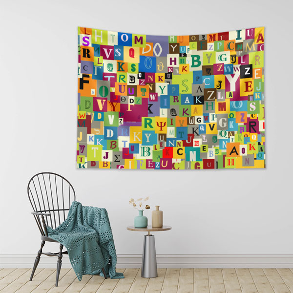 Renkli Alfabe ve Harf Kolajı Eğitici Duvar Örtüsü 8347