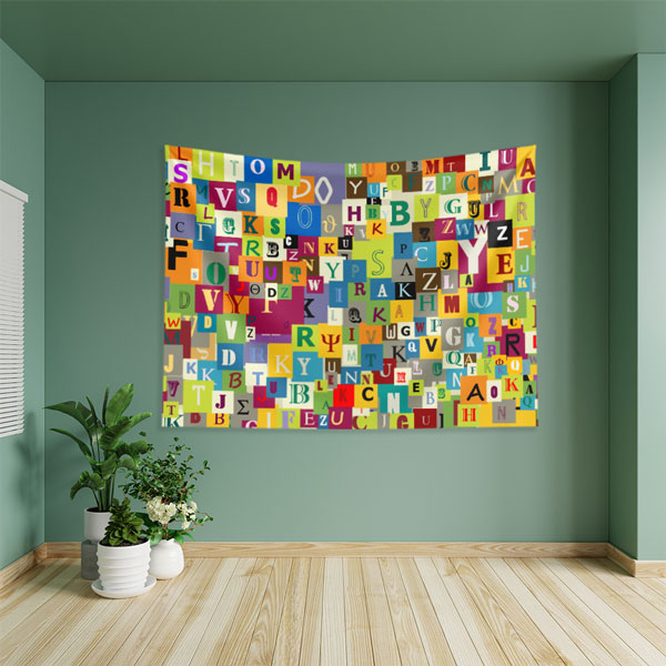 Renkli Alfabe ve Harf Kolajı Eğitici Duvar Örtüsü 8347