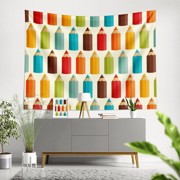 school-class-wall-art-8348-00 Renkli Boya Kalemleri Desenli Eğitici Duvar Örtüsü 8348