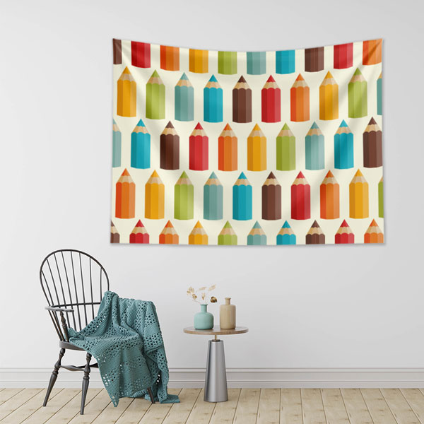 Renkli Boya Kalemleri Desenli Eğitici Duvar Örtüsü 8348