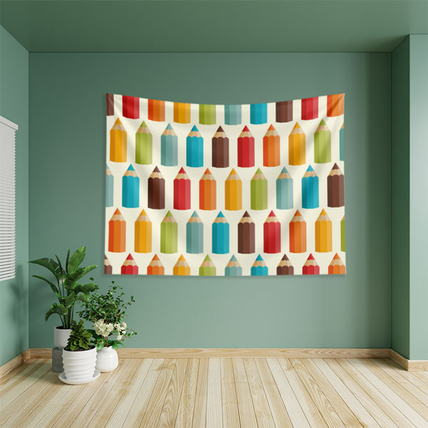 Renkli Boya Kalemleri Desenli Eğitici Duvar Örtüsü 8348