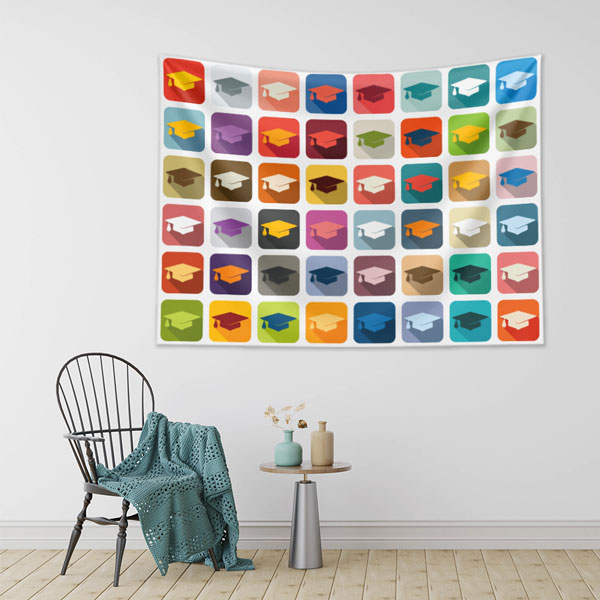 school-class-wall-art-8350-01 Renkli Mezuniyet Şapkası İkonları Duvar Örtüsü 8350