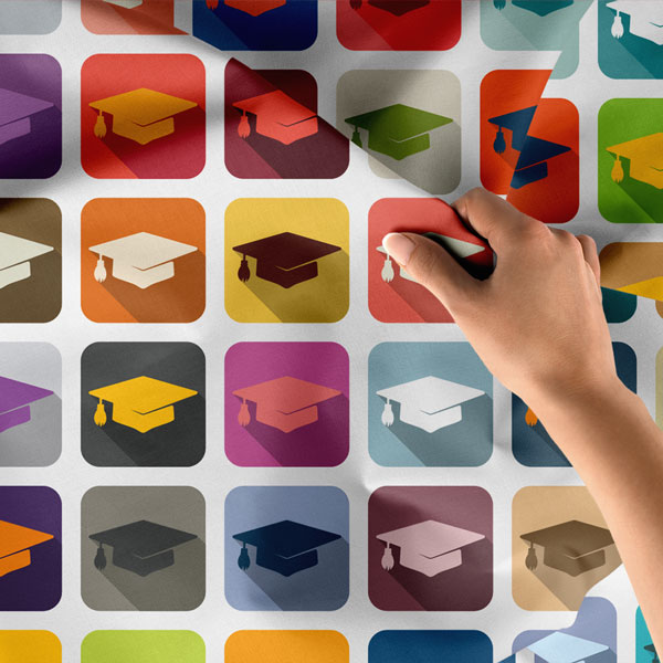 school-class-wall-art-8350-03 Renkli Mezuniyet Şapkası İkonları Duvar Örtüsü 8350